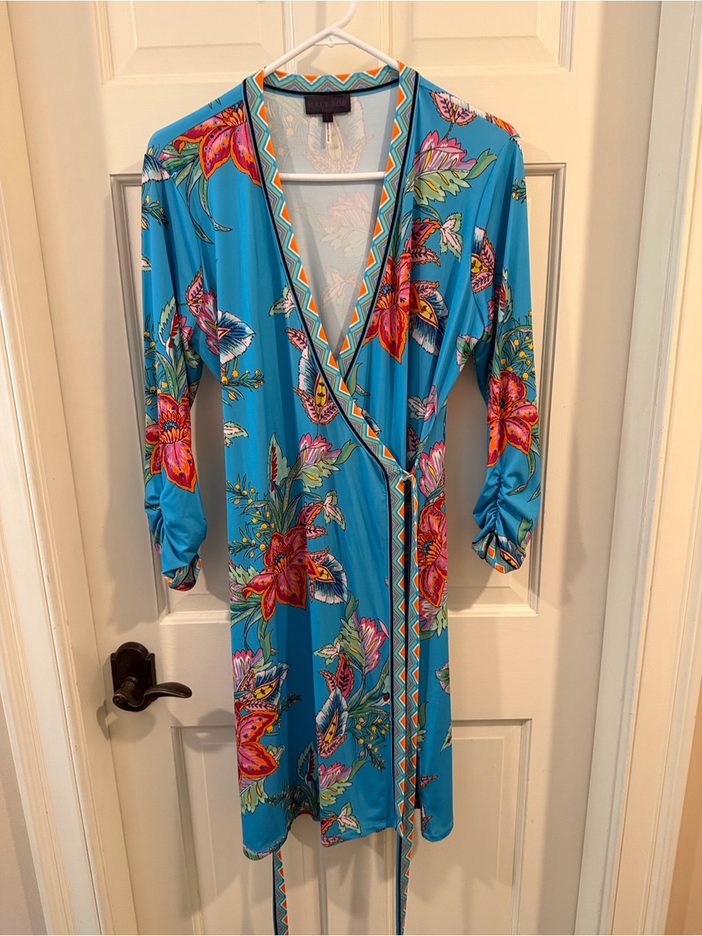 Hale Bob Bright Blue Floral Wrap Dress